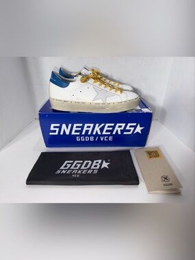 Golden Goose HI STAR WHITE BLUE YELLOW SNEAKERS EUR 40 US 7 Mens 9 Womens NIB